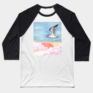 Seagull flying over pastel clouds Baseball T-Shirt